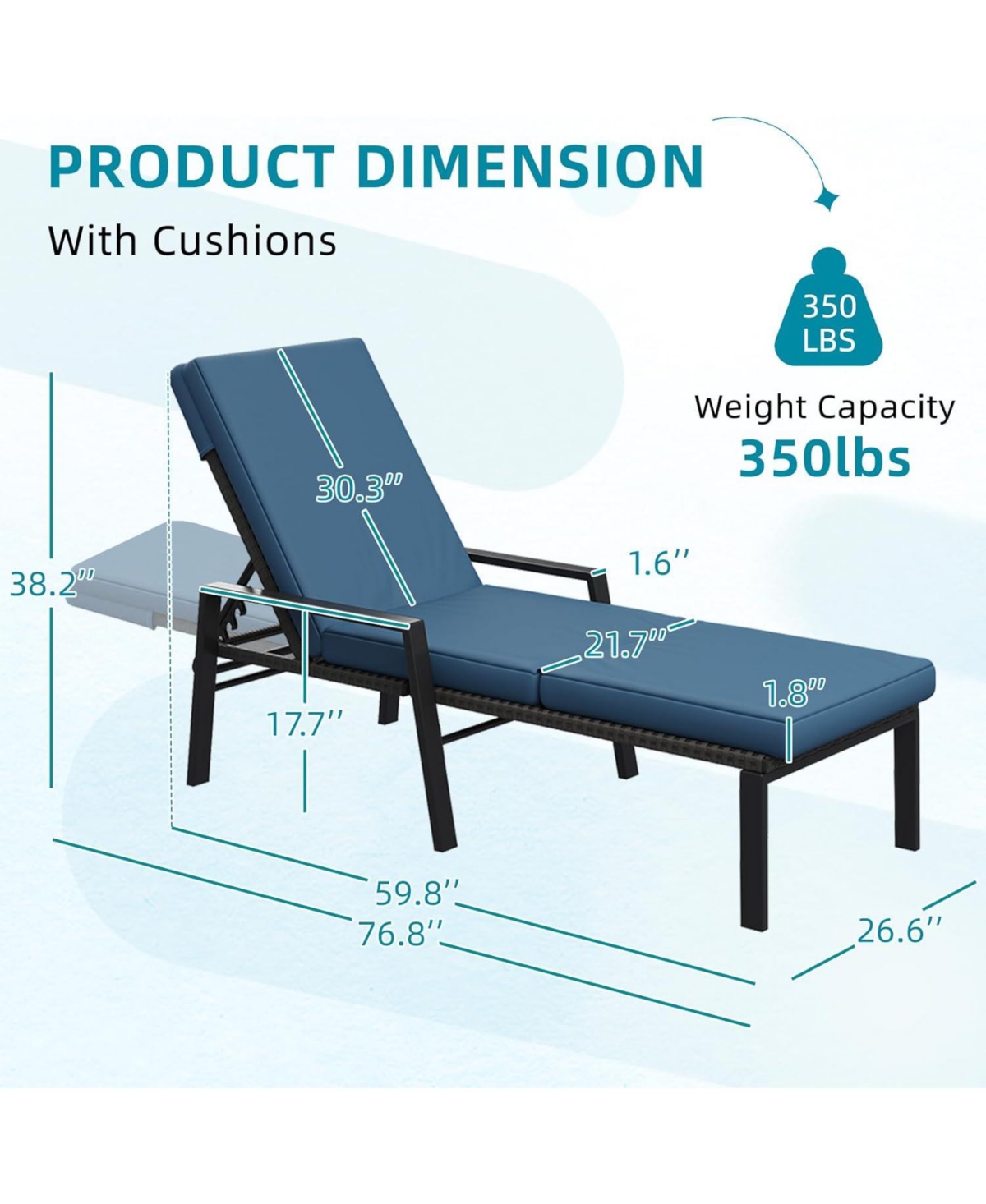 Aecojoy Chaise Lounge Chairs for Outside Set of 2, Adjustable Wicker Pe Rattan Patio Pool Recliner Chair with Removable Cushion
