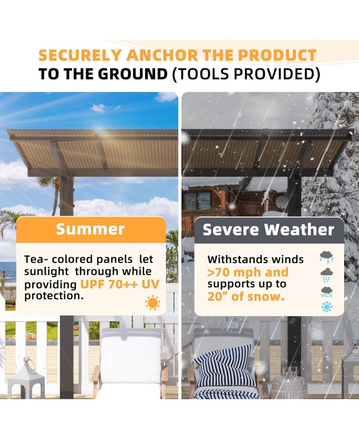 Aecojoy 8' x 5' Gazebo Outdoor Pergola for Patio, Freestanding Lean to Hard Top Grill Gazebo
