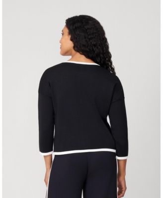 Women's Contrast Trim Crewneck Cardigan