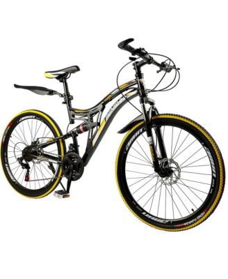 26-Inch 21-Speed Full Suspension Mountain Bike with Dual Disc Brakes & High-Carbon Steel Frame for All-Terrain Riding