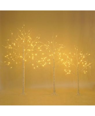 Set of Lighted Birch Tree with Warm White Lights Christmas Tree for Decoration