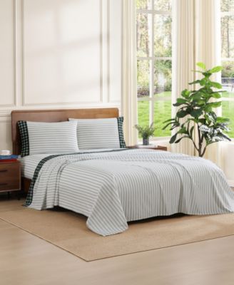 Printed Cotton Percale Contrast Hem 3 Pc. Sheet Set, Twin