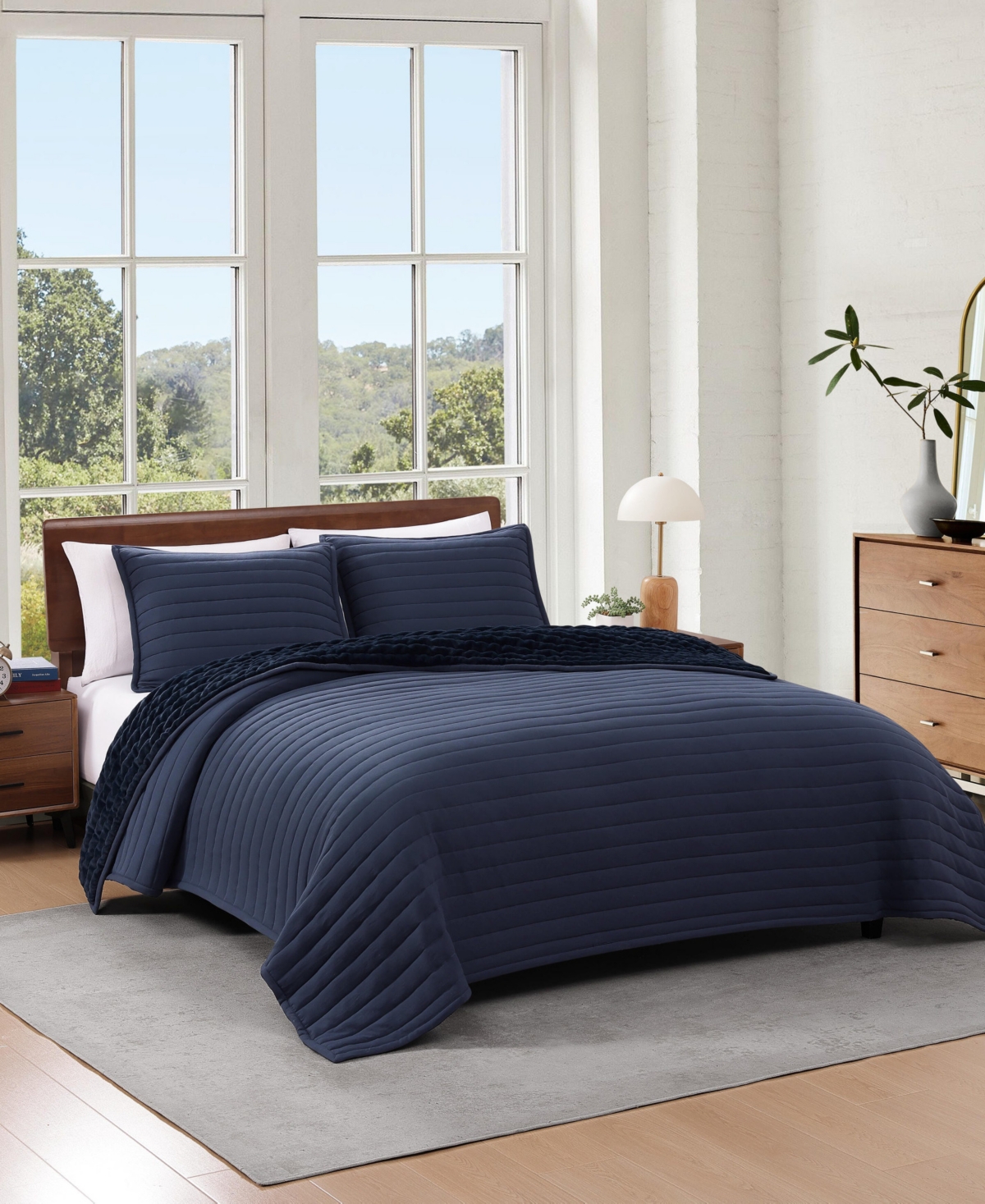 Tommy Hilfiger Classic Comfort Flannel Textured 3-pc. Quilt Set, Full/queen In Blue