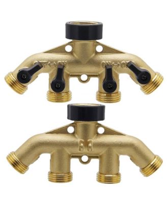4 Way Heavy Duty Garden Hose Splitter Spigot Adapter with Valves