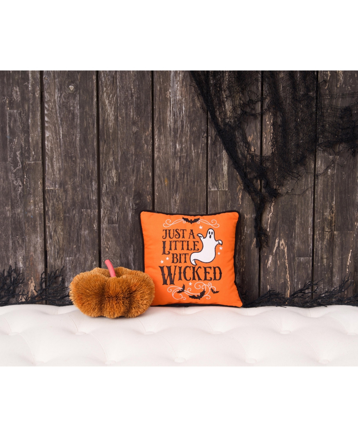 Ghost Embroidered 100% Cotton Halloween Mini Accent Throw Pillow 10" x 10"