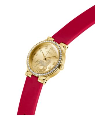 Women's Gold-Tone Red Silicone Analog Watch, 32mm