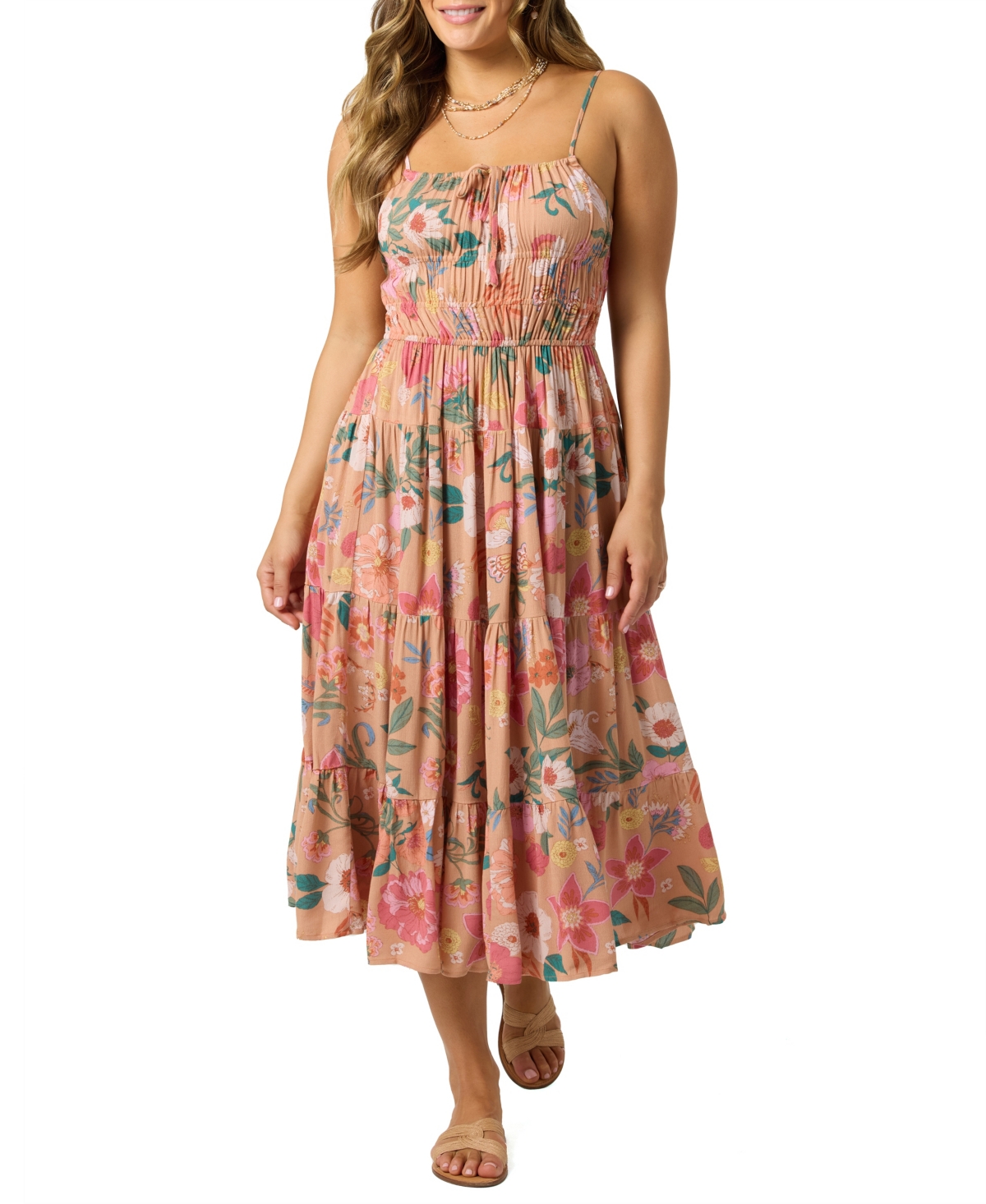 O'neill Esther Camella Print Sleeveless Tiered Maxi Dress In Brown
