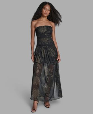 BCBG - Women's Foil Pleated Strapless Maxi Dress