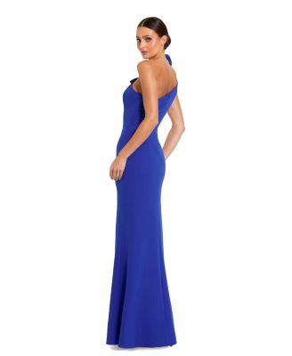 Women's Crepe One Shoulder Fitted Gown With Bow