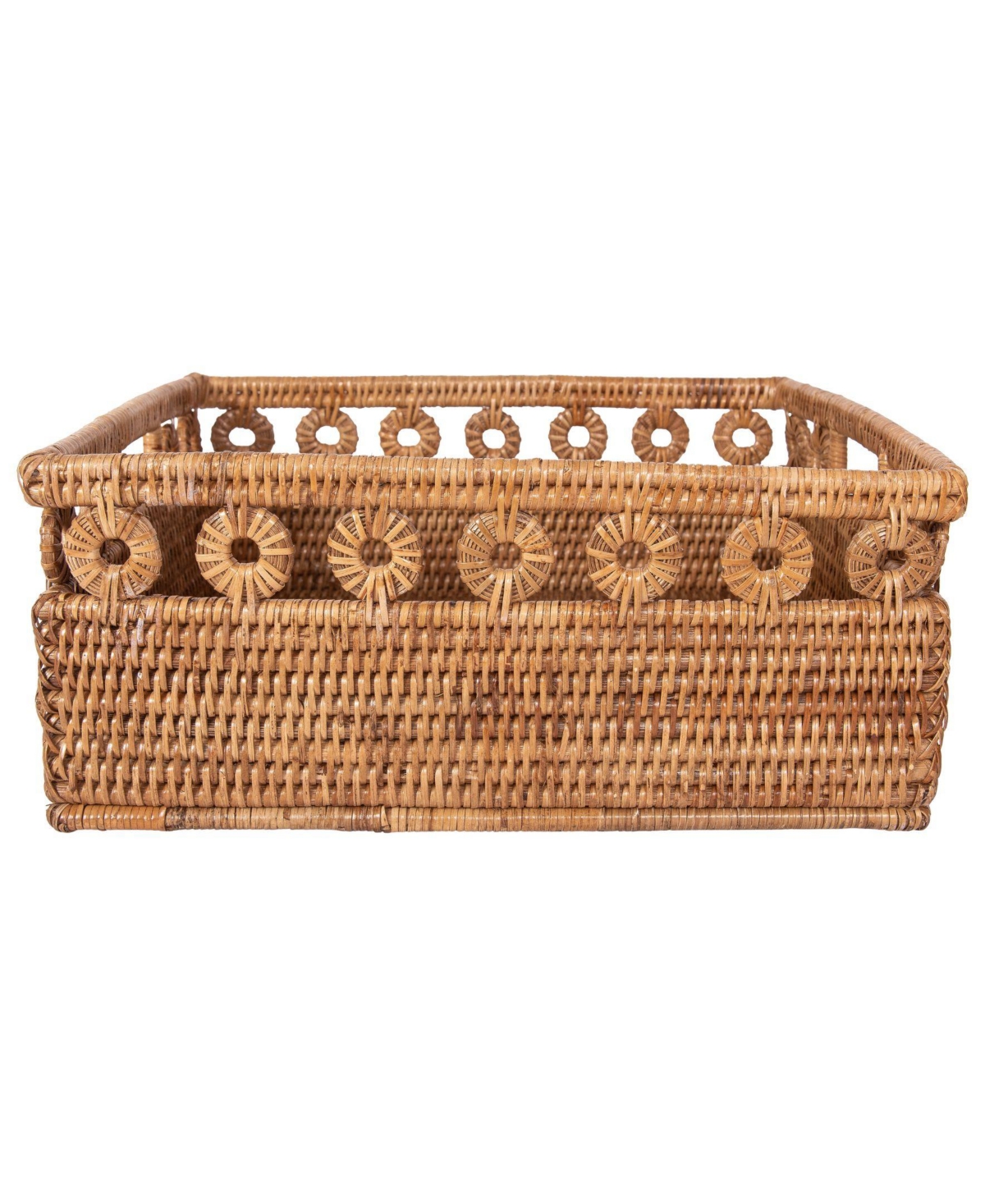 Artifacts Rattan Inna Design Rectangle Basket with Cutout Handles