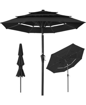 10ft 3-Tier Patio Umbrella, Market Sun Shade w/ Tilt Adjustment, Easy Crank