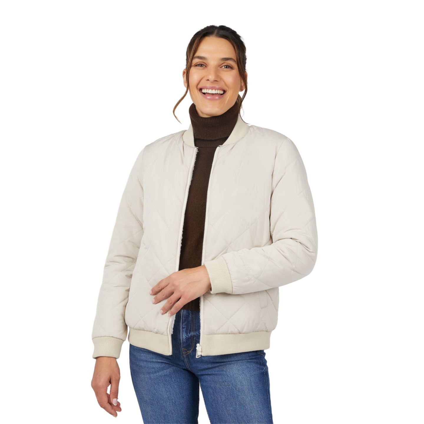 Женская куртка Free Country Stratus Lite Reversible Quilted Bomber, цвет: Овсяный — фото 2