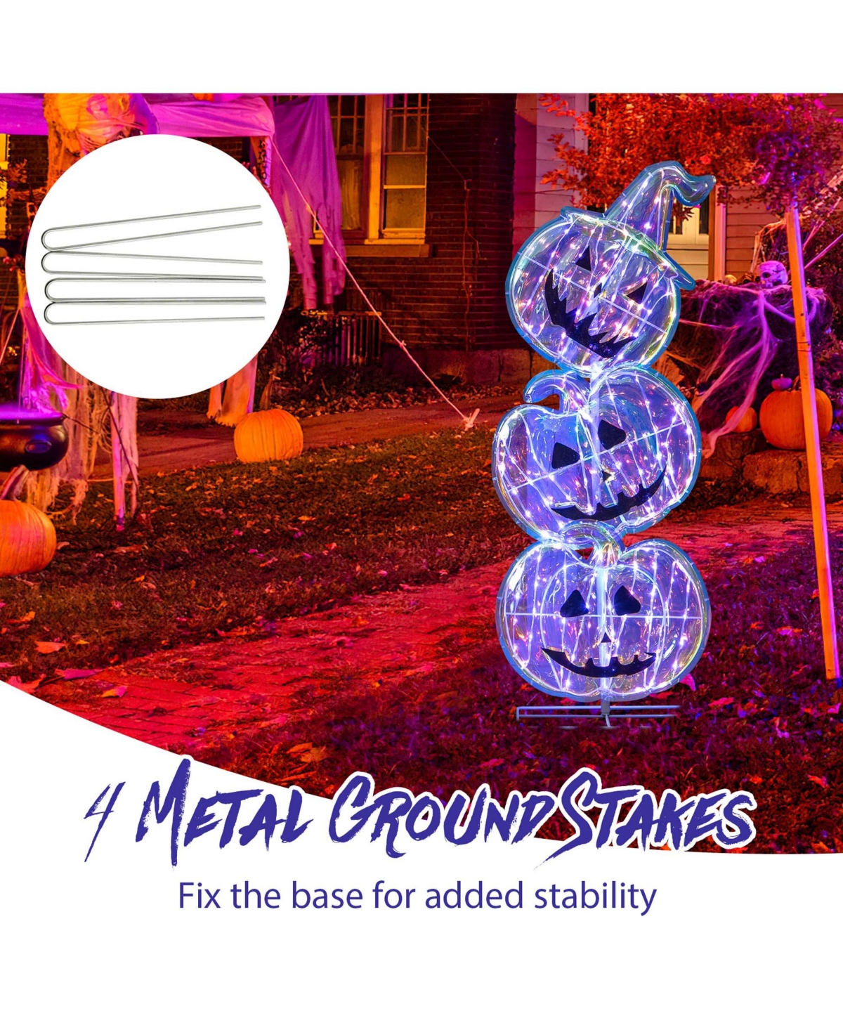 3.4 Ft Halloween Stacked Pumpkins 150 Led Lighted Pumpkin Decoration with Base Standing for Home Haunted House and Outdoors