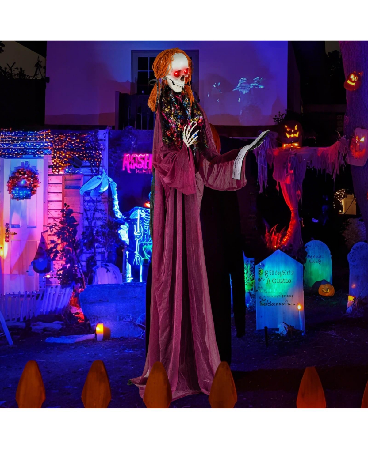 Halloween Animatronic Standing Girl Holding Book 6 Ft Haunted House Decoration