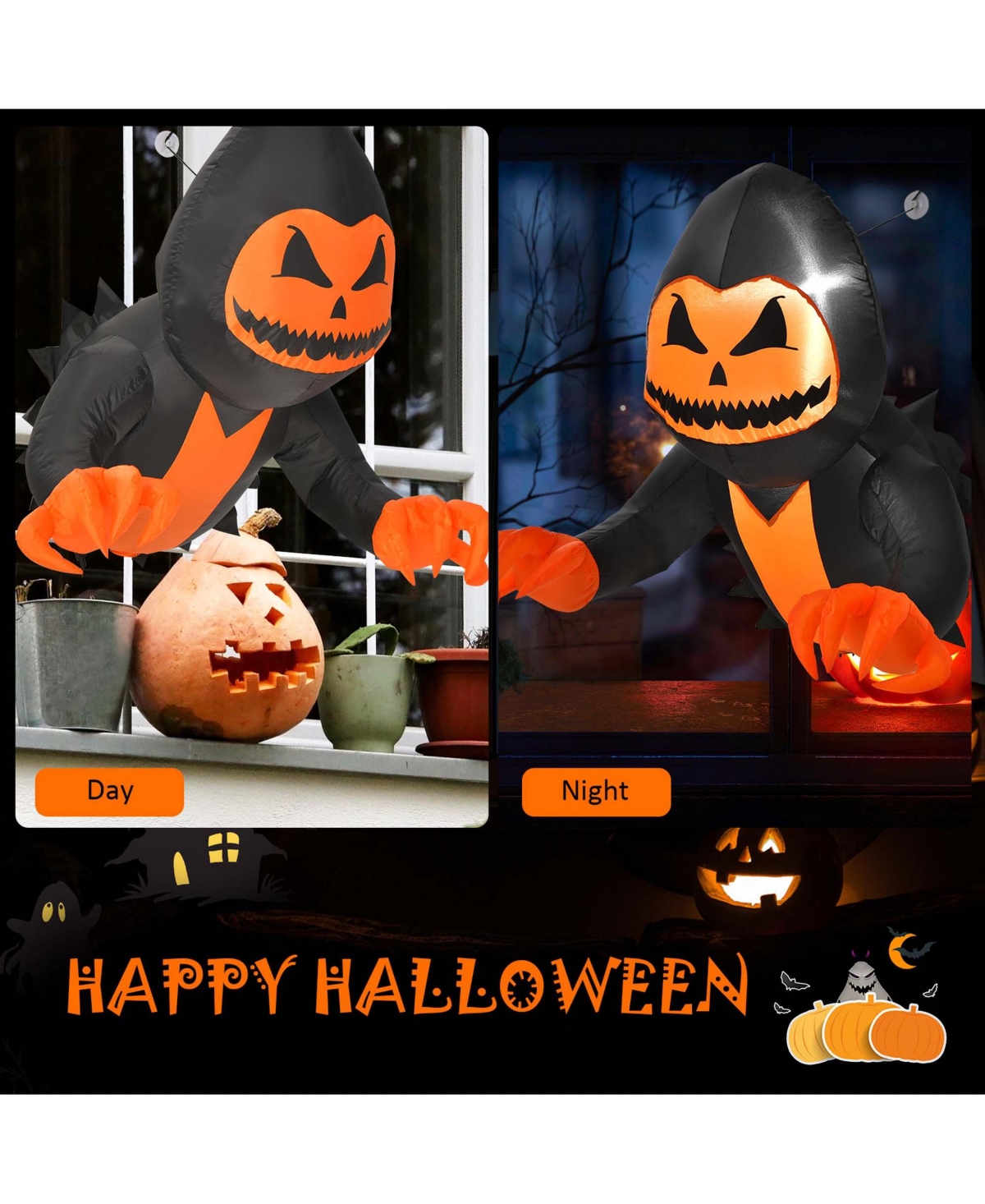 3.3 Ft Halloween Inflatable Pumpkin Head Ghost Broke Out from Window