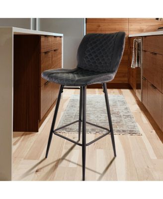 2 Piece Diamond Stitched Faux Leather Bar Chair in Black with Metal Legs