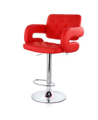 Faux Leather Tufted Bar Stool in Red with Chrome Base and Adjustable Height