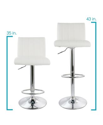 2 Piece Tufted Faux Leather Adjustable Bar Stool in White with Chromed Base