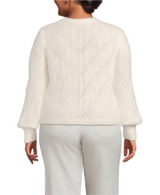 Plus Size Eyelash Fuzzy Pointelle Puff Sleeve Sweater