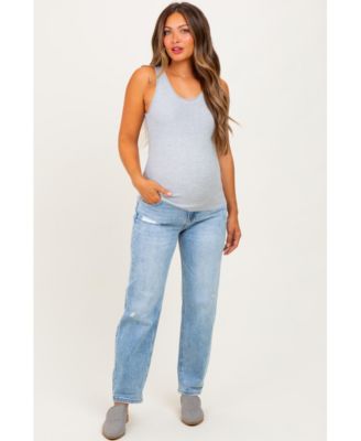 Light High Rise Ankle Boyfriend Distressed Maternity Jeans