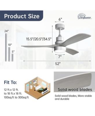 52-inch Modern 3 Blades 3 color Dimmable and Memory Function Light and Remote control Ceiling Fan