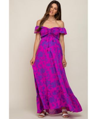 Maternity Red Floral Smocked Cinched Top Maxi Dress