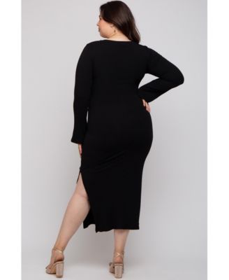 Plus Size Forest Green Ribbed Side Slit Maxi Dress