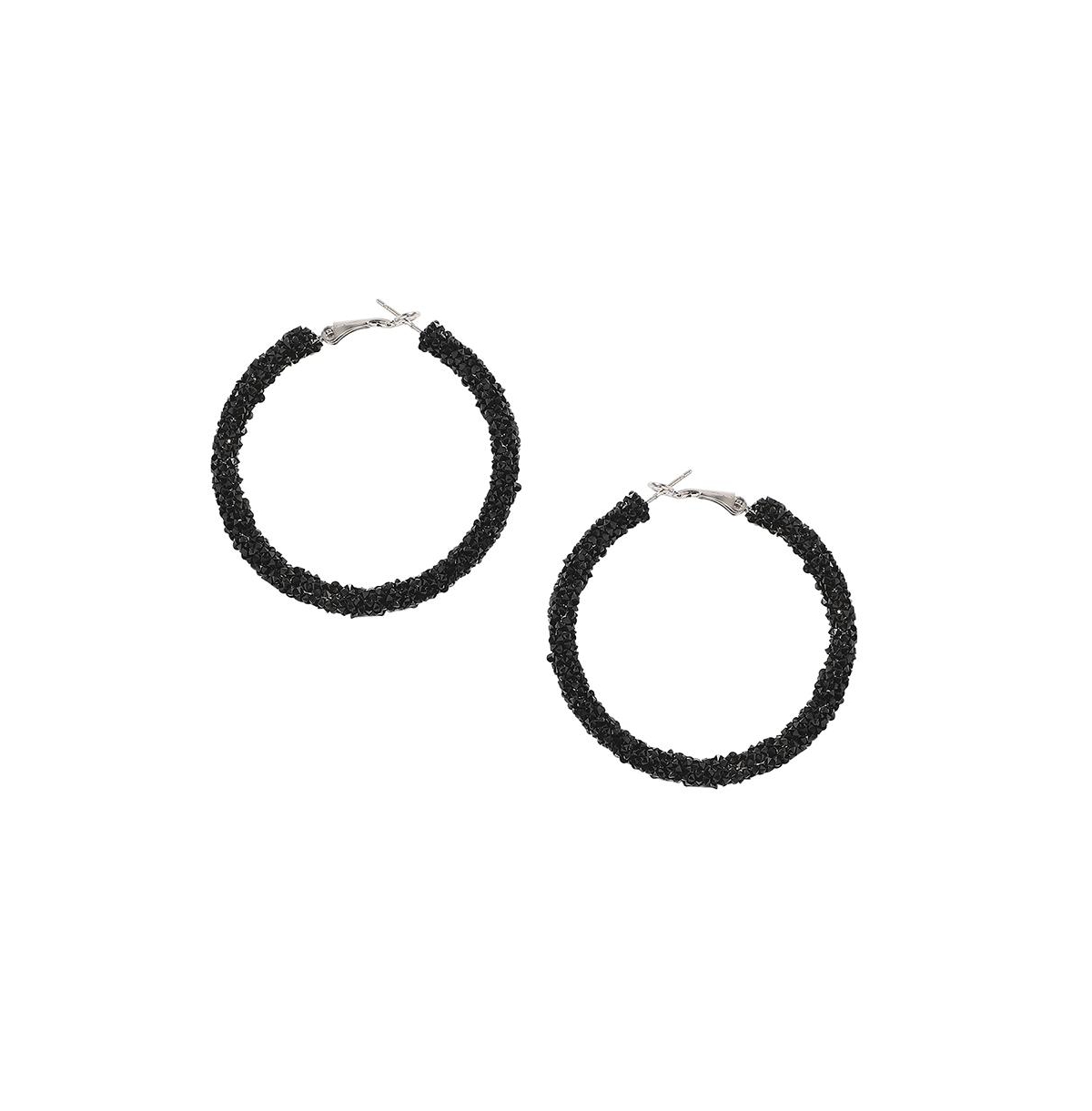 Sohi Embellished Cluster Hoop Earrings - Black