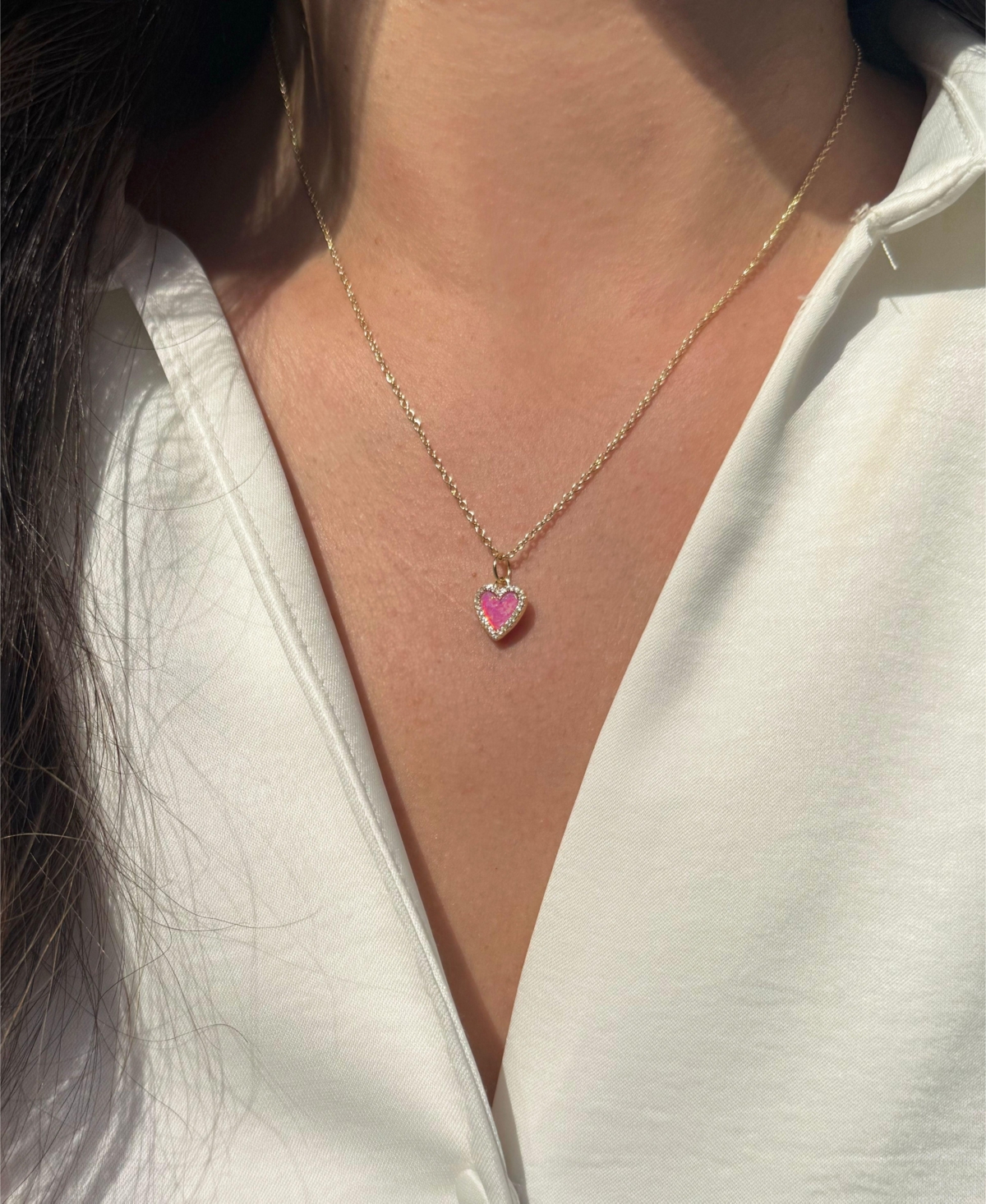 Kamaria Mini Heart Necklace With Lab-grown Opal In 14k Gold Plated Sterling Silver In Gold