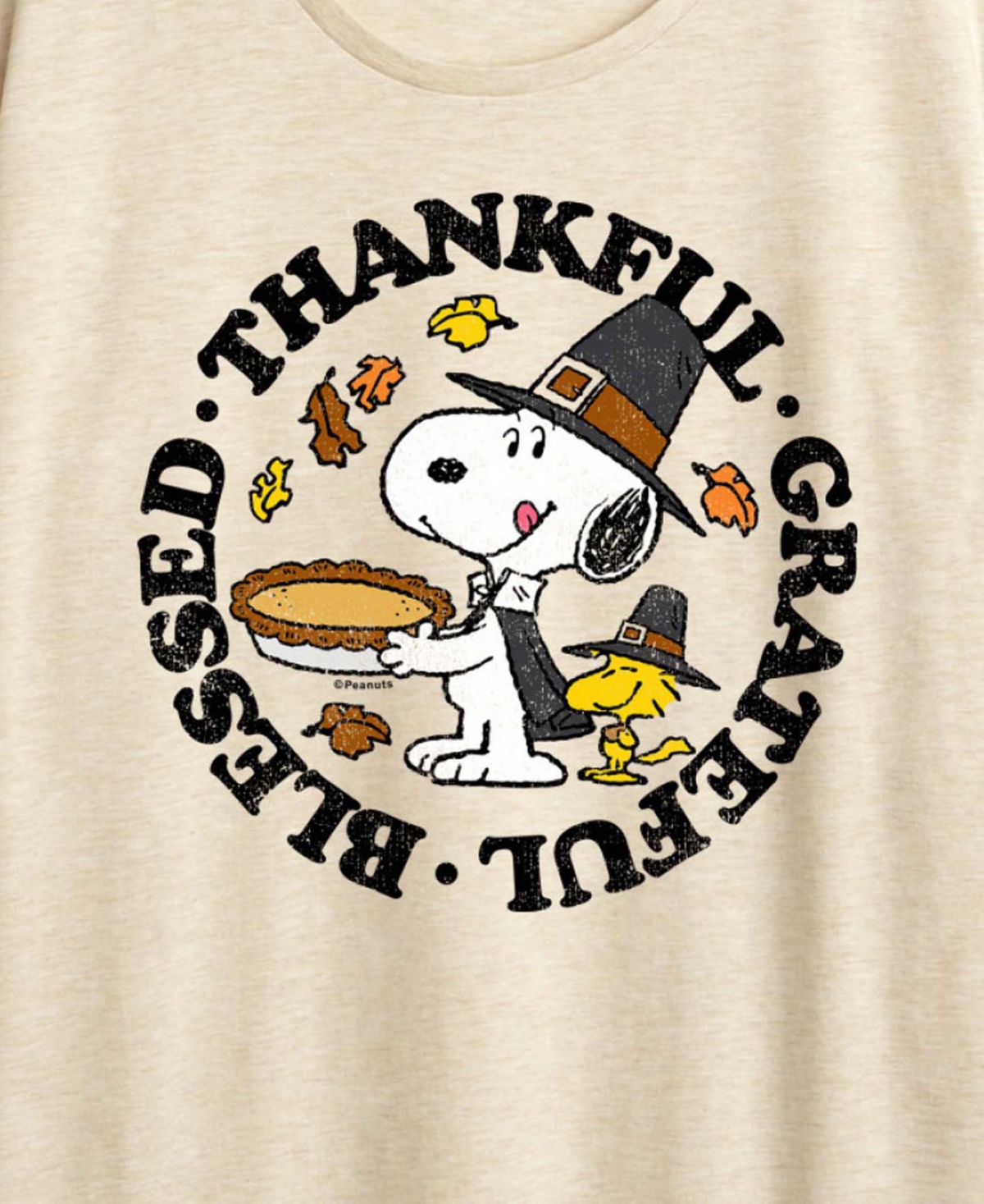 Thanksgiving Snoopy and Woodstock Blessed Women's Short Sleeve Graphic T-shirts - Beige/Khaki