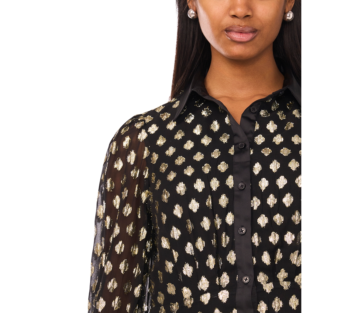 Msk Women's Long Sleeve Printed Button Down Dress In Black