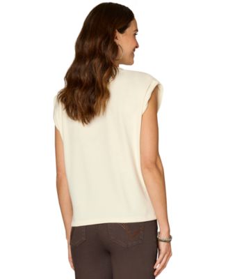 Petite Extended Cap Sleeve Rhinestone Top