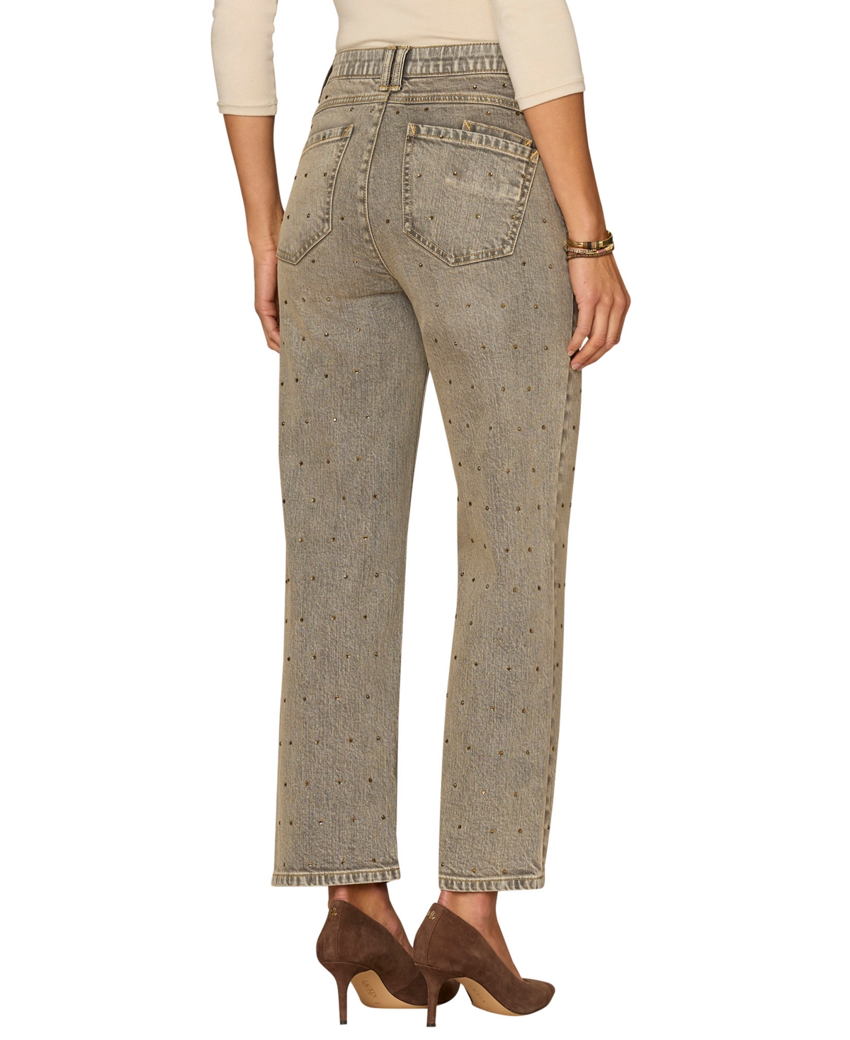 Democracy Petite Ab Solution High-rise Rhinestone Jeans In Gray