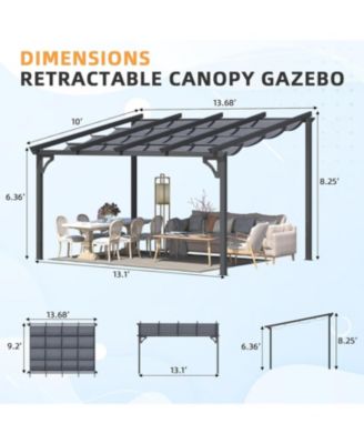 14' x 10' Gazebo for Patio, Retractable Pergola with Adjustable Sun Shade Canopy Roof