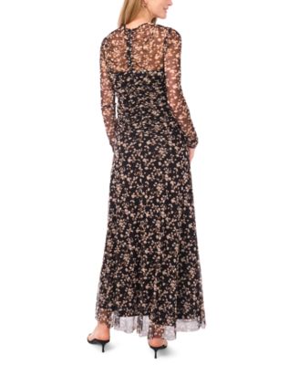 Women's Printed V-Neck Long Sleeve Dress