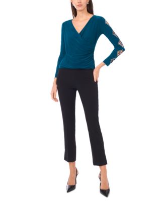 Petite Faraj Long Sleeves Faux Wrap Top