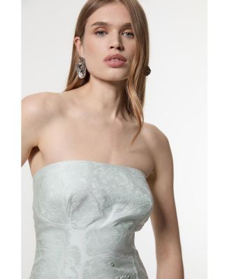 Crystal Embellished Strapless Midi Dress