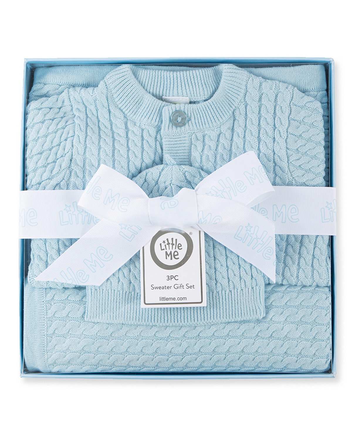 Little Me Baby Boys And Girls 3-piece Cardigan, Blanket And Hat Gift Set In Blue