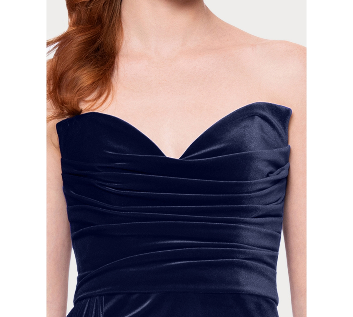 Blondie Nites Drape Strapless Velvet Gown In Blue