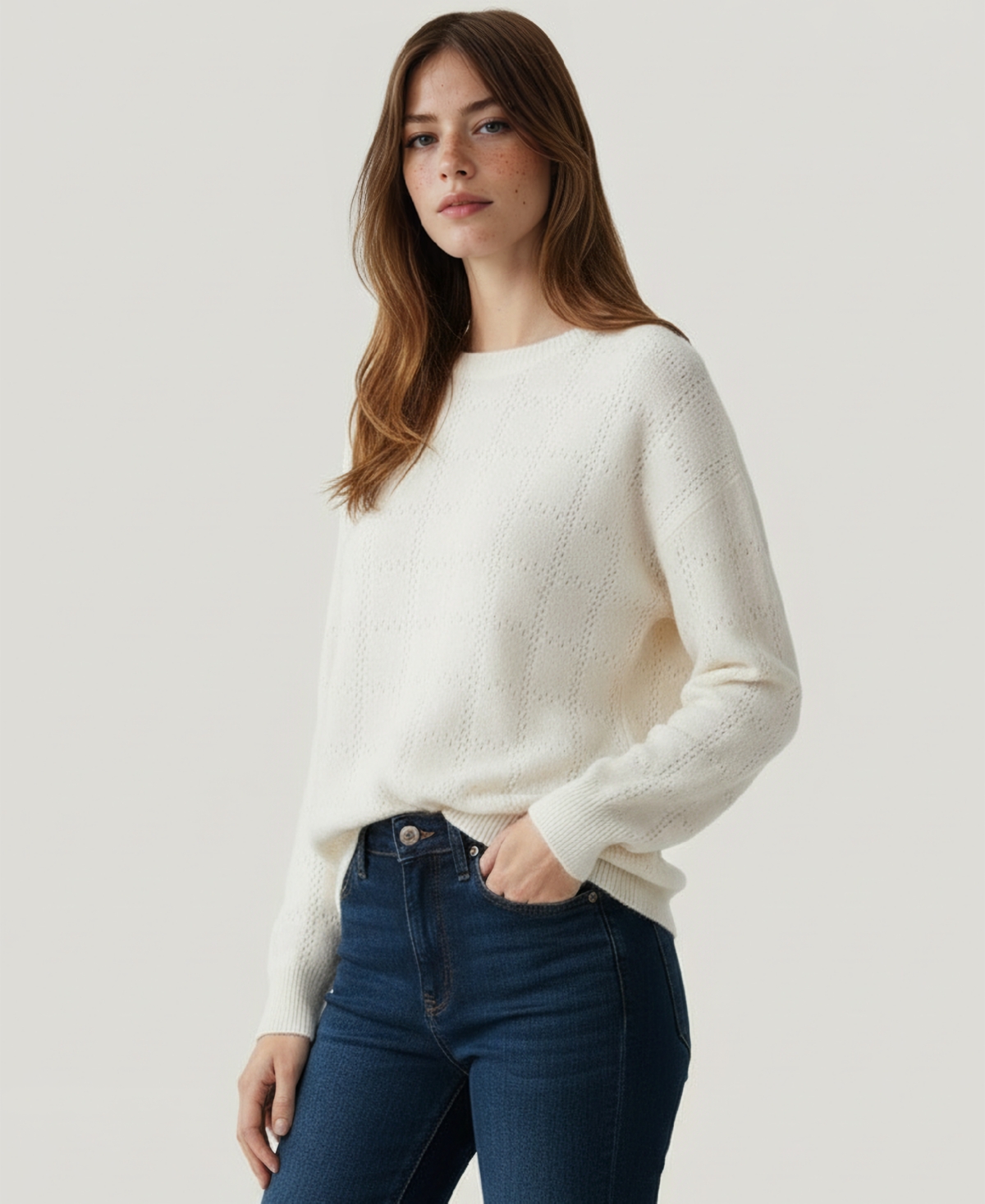 Naadam Women's Cashmere Pointelle Long Sleeves Sweater