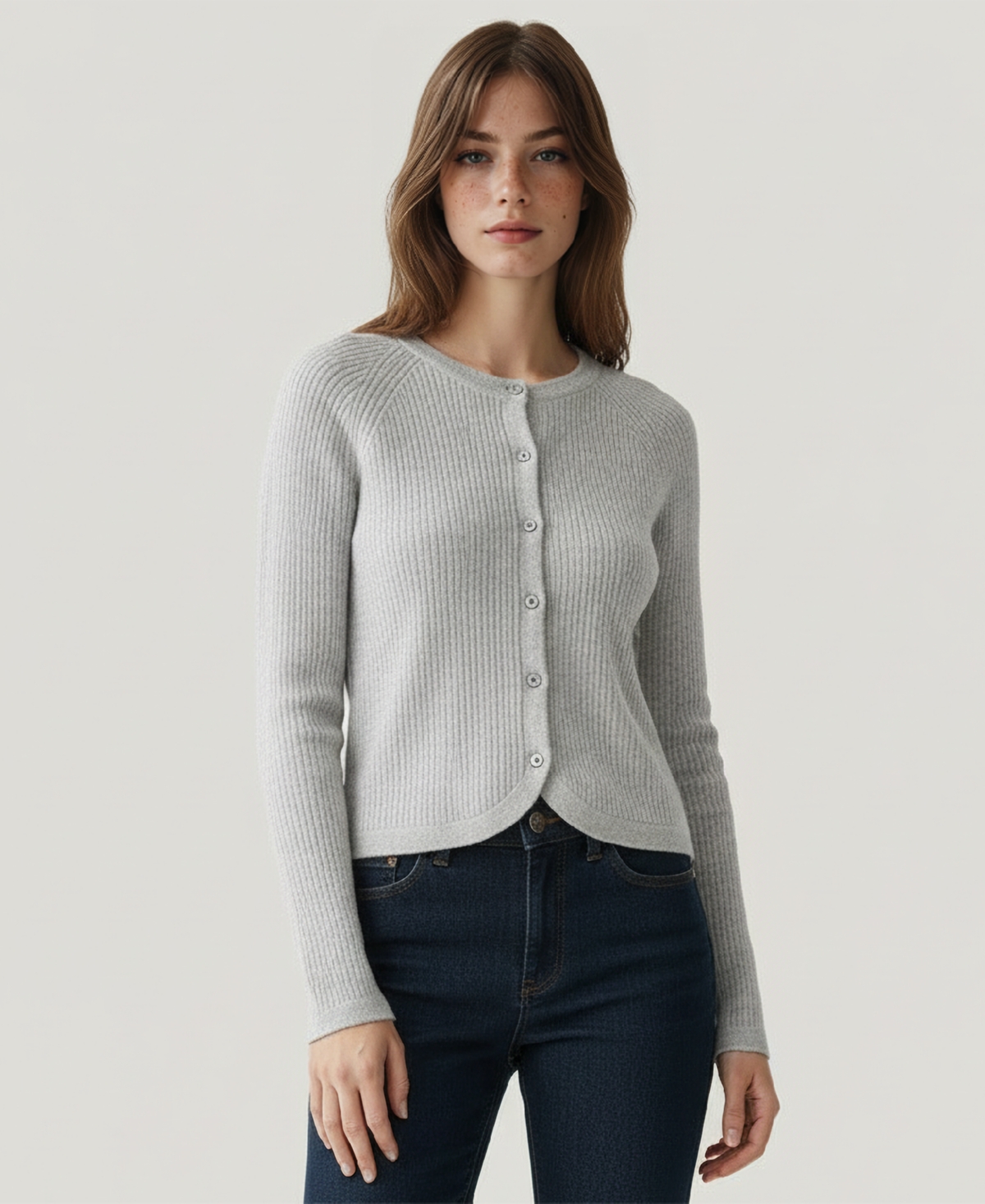 Naadam Women's Tulip Hem Button Cardigan Sweater In Gray