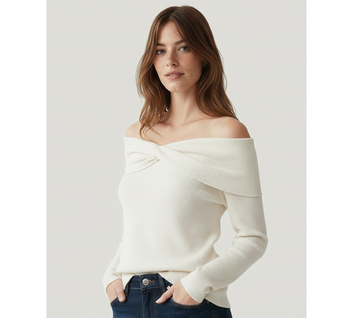 Naadam Women's Twist Front Off The Shoulder Sweater In White