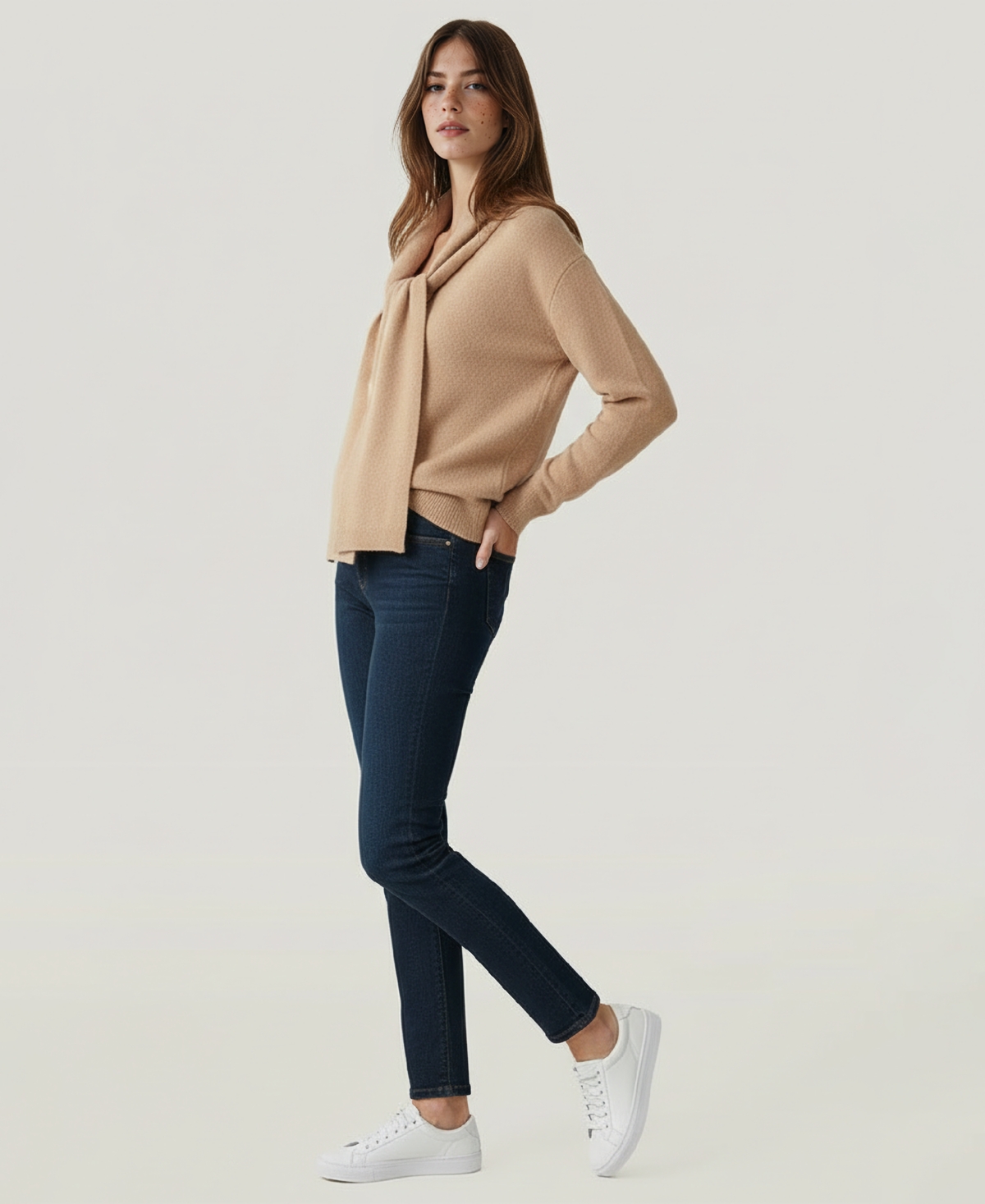 Naadam Women's Long Sleeves Scarf Sweater In Brown