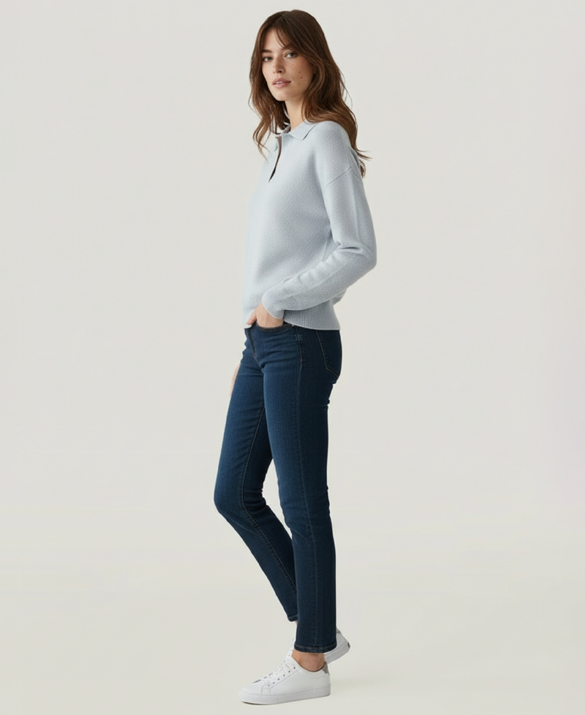 Naadam Women's Long Sleeves Lightweight Polo Sweater In Blue