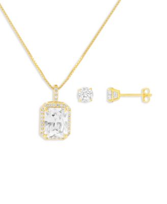 2-Pc. Pave Cubic Zirconia Emerald Shaped Center Stone Pendant Necklace and Earring Set, Macy's Exclusive