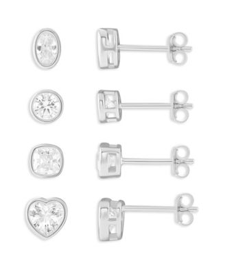 4-Pc. Cubic Zirconia Sterling Silver Stud Earrings Set, Macy's Exclusive