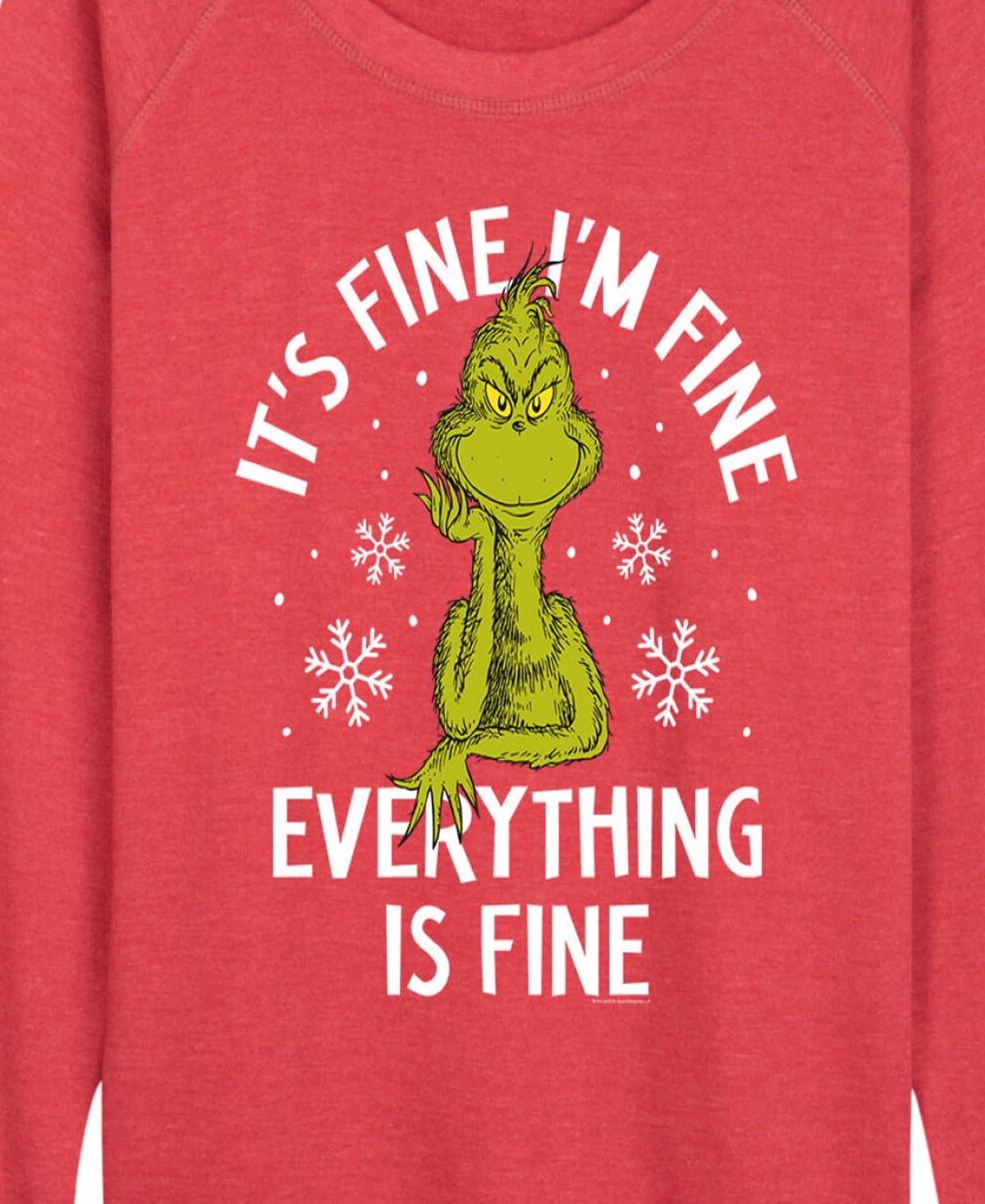 Hybrid Apparel Grinch Christmas Everything Is Fine Women's French Terry Long Sleeve Shirt In Red