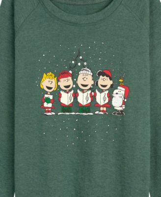 Plus Size Peanuts Gang Christmas Caroling French Terry Long Sleeve T-Shirt