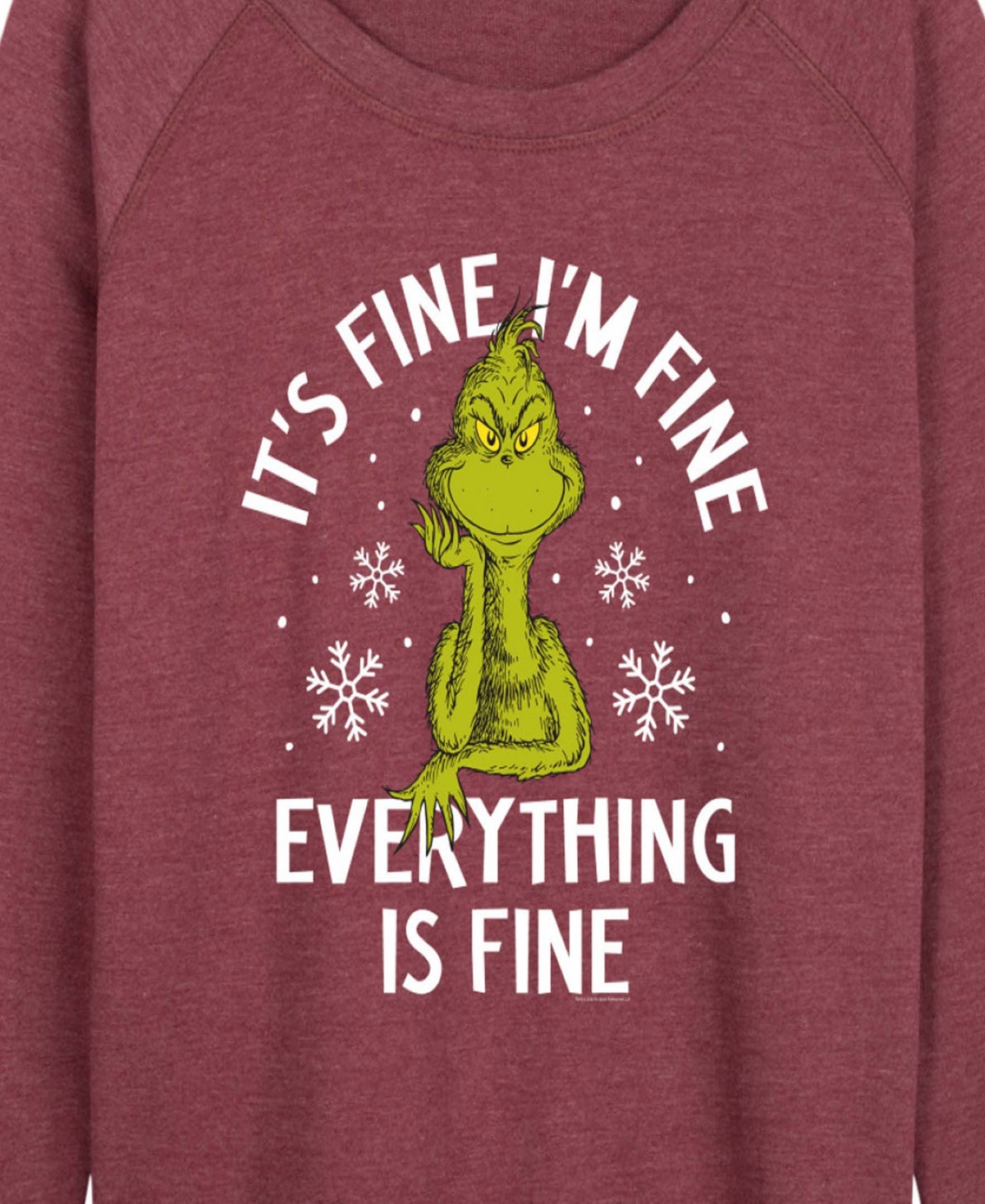 Hybrid Apparel Grinch Christmas Everything Is Fine Women's French Terry Long Sleeve Shirt In Red
