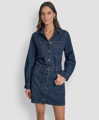 Women's Button-Down Long-Sleeve Denim Dress